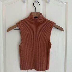 Sleeveless Ribbed Knit Top - Brown